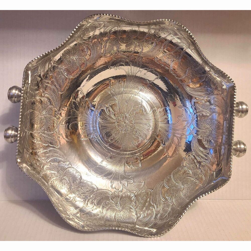 Large Hammered MCM Stamped Aluminum‎ Serving Tray with Knob Handles 12"